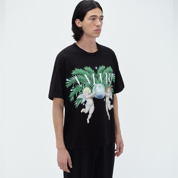 AMIRI Other - NWT Men’s Size Large AMIRI Airbrush Cherub Print Tee 100% Cotton In Black/Green